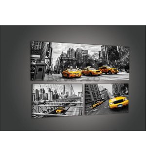 Tablou canvas: New York Taxi (1) - set 1 buc 80x30 cm și 2 buc 37,5x24,8 cm