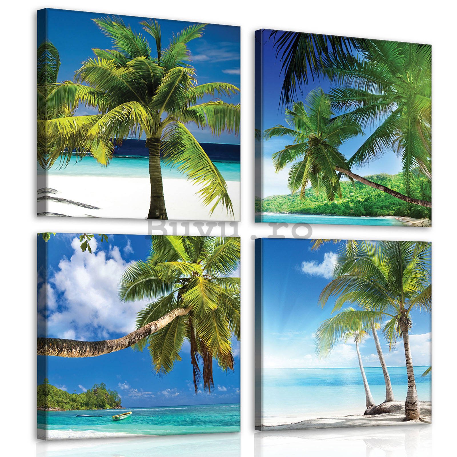 Tablou canvas: Palmieri pe plajă - set 4 buc 25x25cm