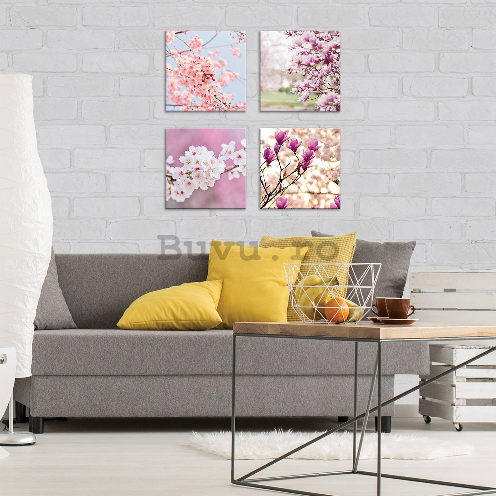 Tablou canvas: Cireșe înflorite (1) - set 4 buc 25x25cm
