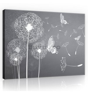 Tablou canvas: Păpădii și fluturi - 80x60 cm