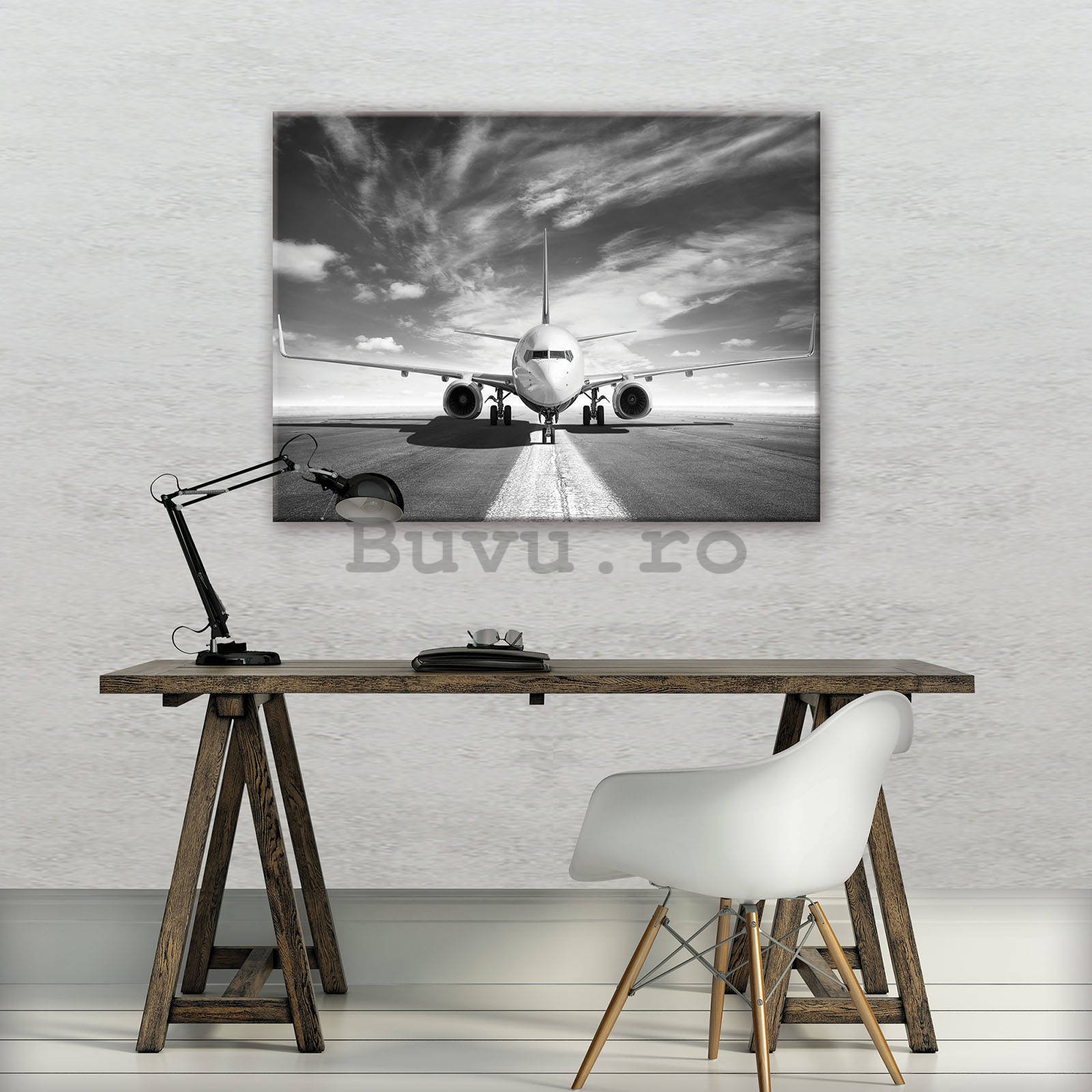 Tablou canvas: Avion cu reacție (alb-negru) - 80x60 cm