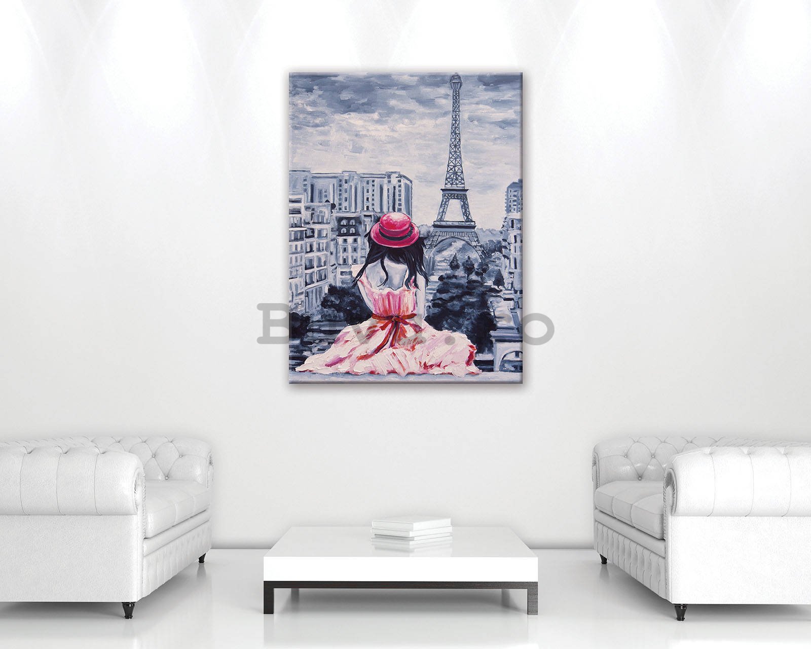 Tablou canvas: Fată la Paris - 60x80 cm