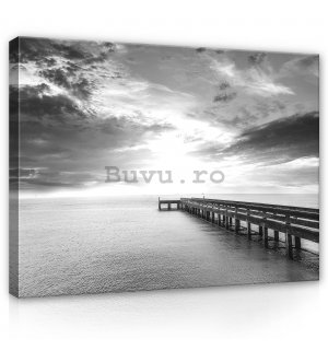Tablou canvas: Pier lung (alb-negru) - 80x60 cm