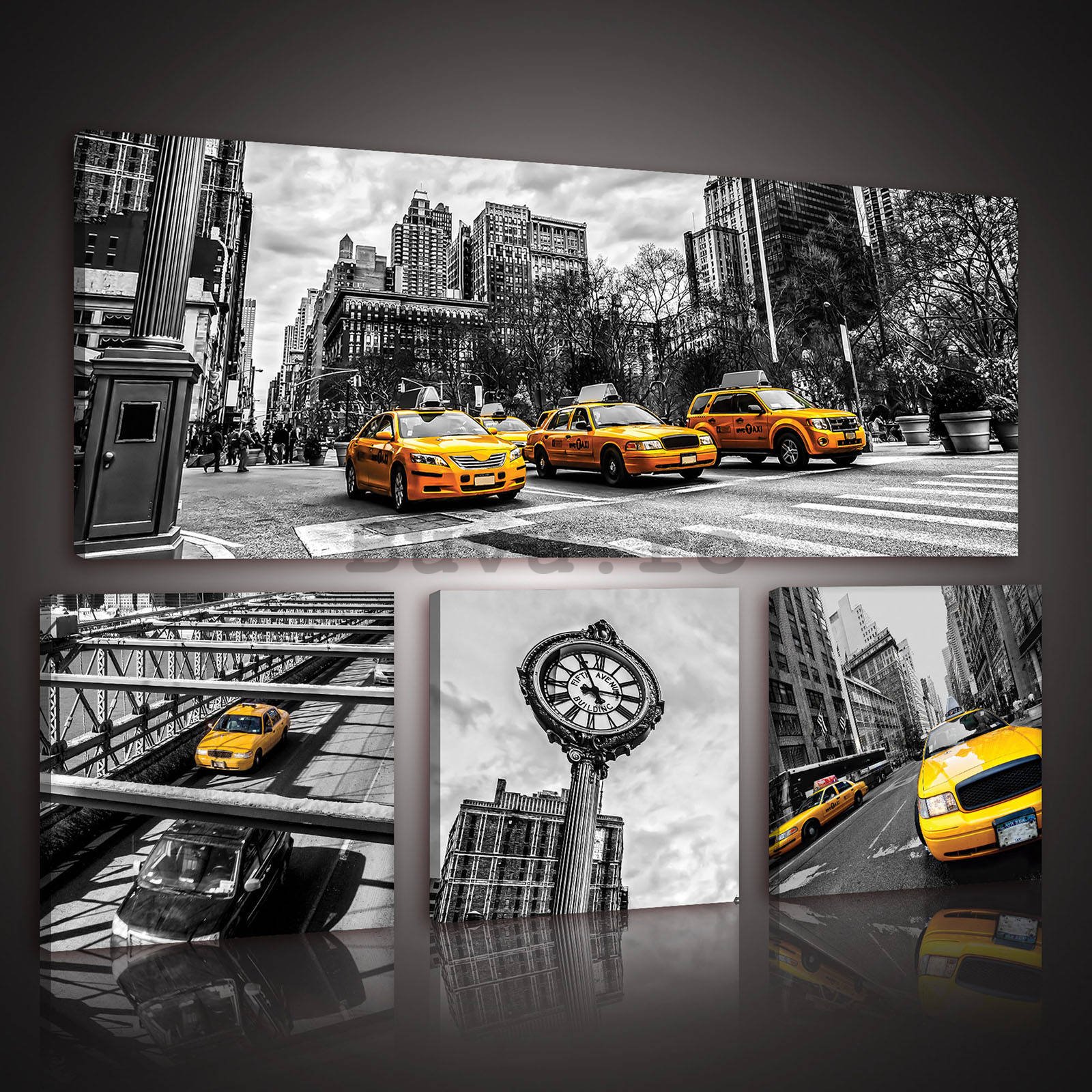 Tablou canvas: New York Taxi (1) - set 1 buc 80x30 cm și 3 buc 25,8x24,8 cm