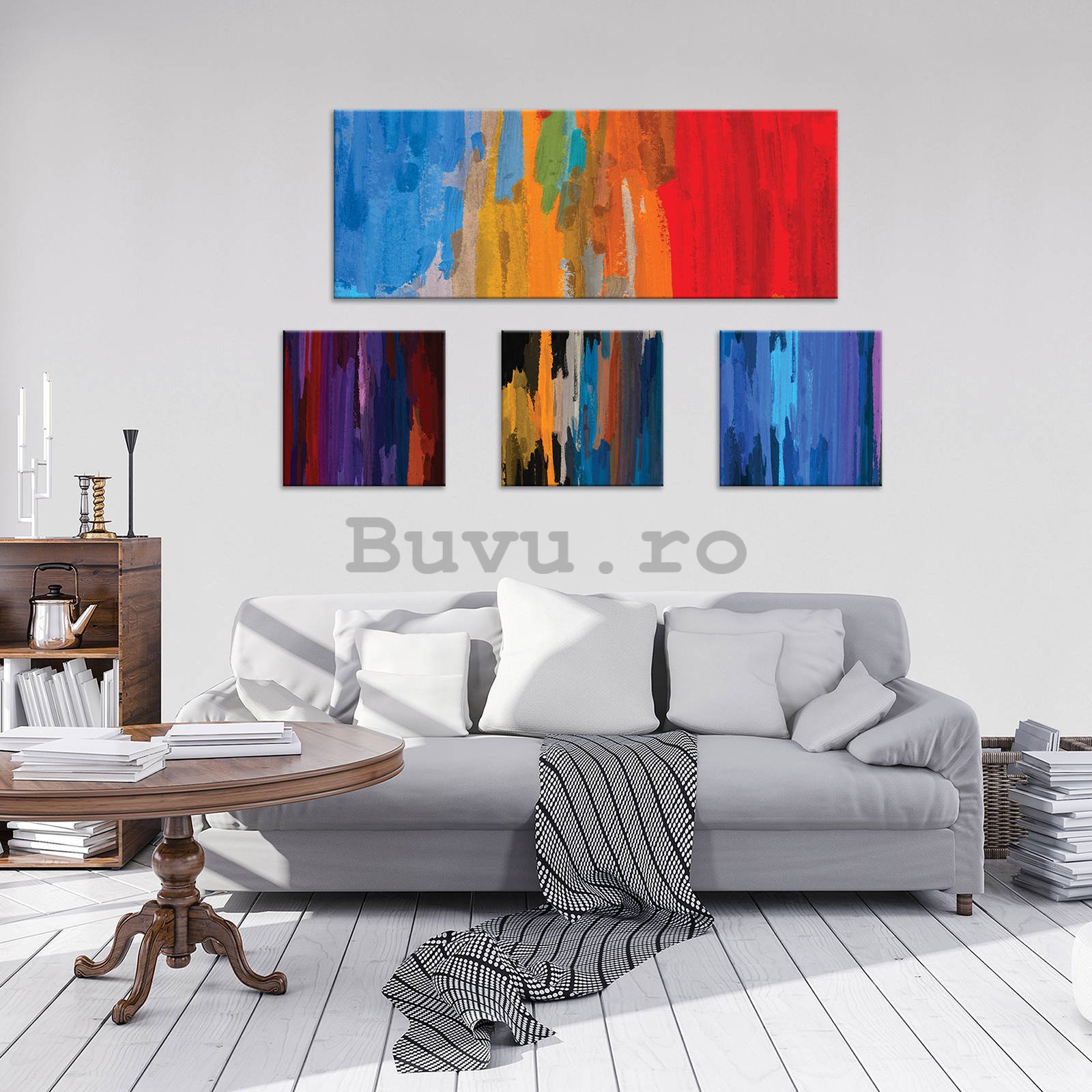Tablou canvas: Lovituri de perie - set 1 buc 80x30 cm și 3 buc 25,8x24,8 cm