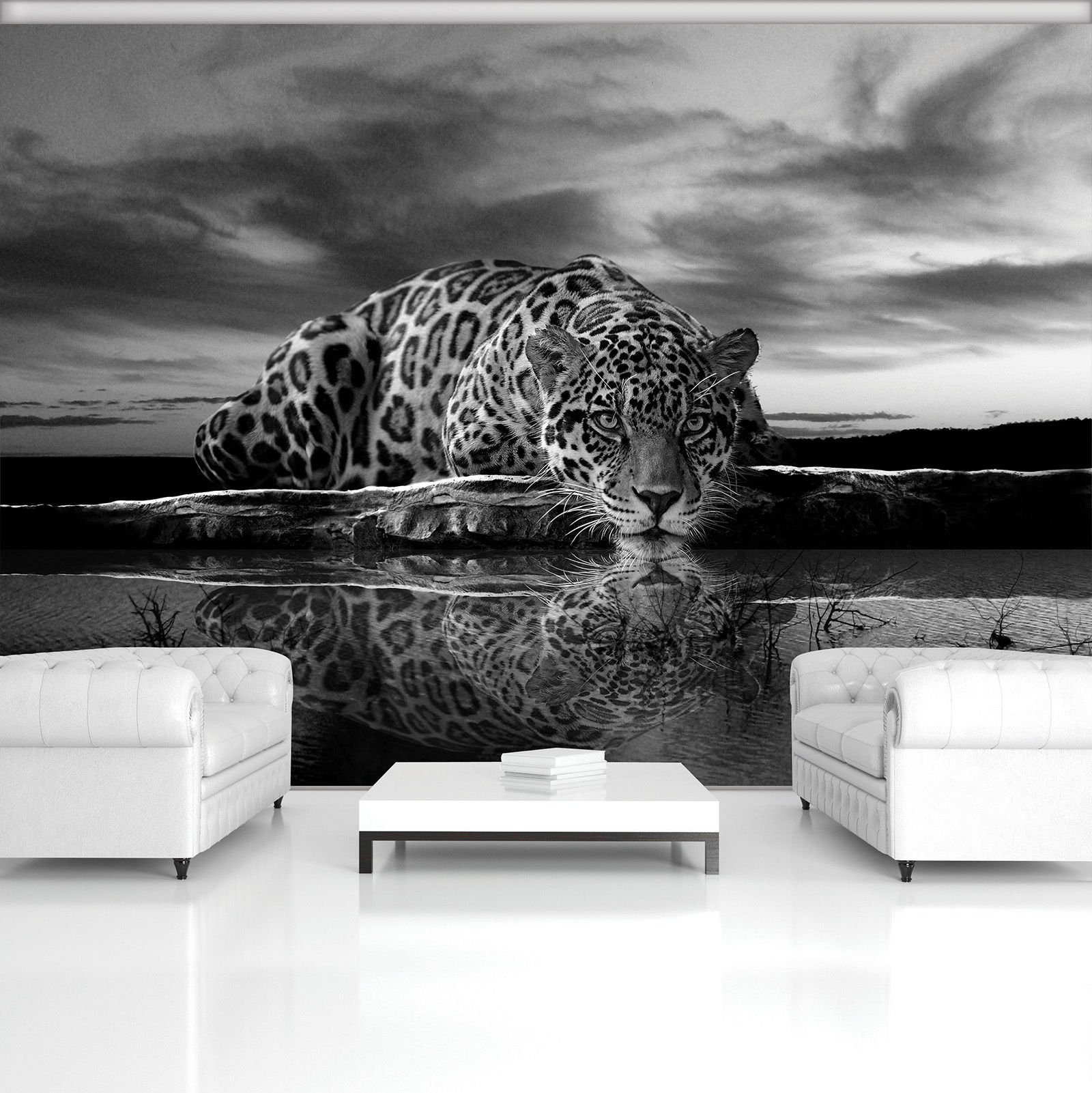 Fototapet vlies: Jaguar (alb-negru) - 208x146 cm