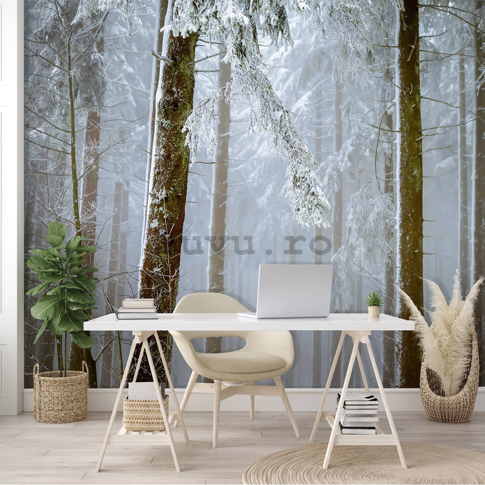 Fototapet vlies: Pădure de conifere acoperită de zăpadă - 254x184 cm