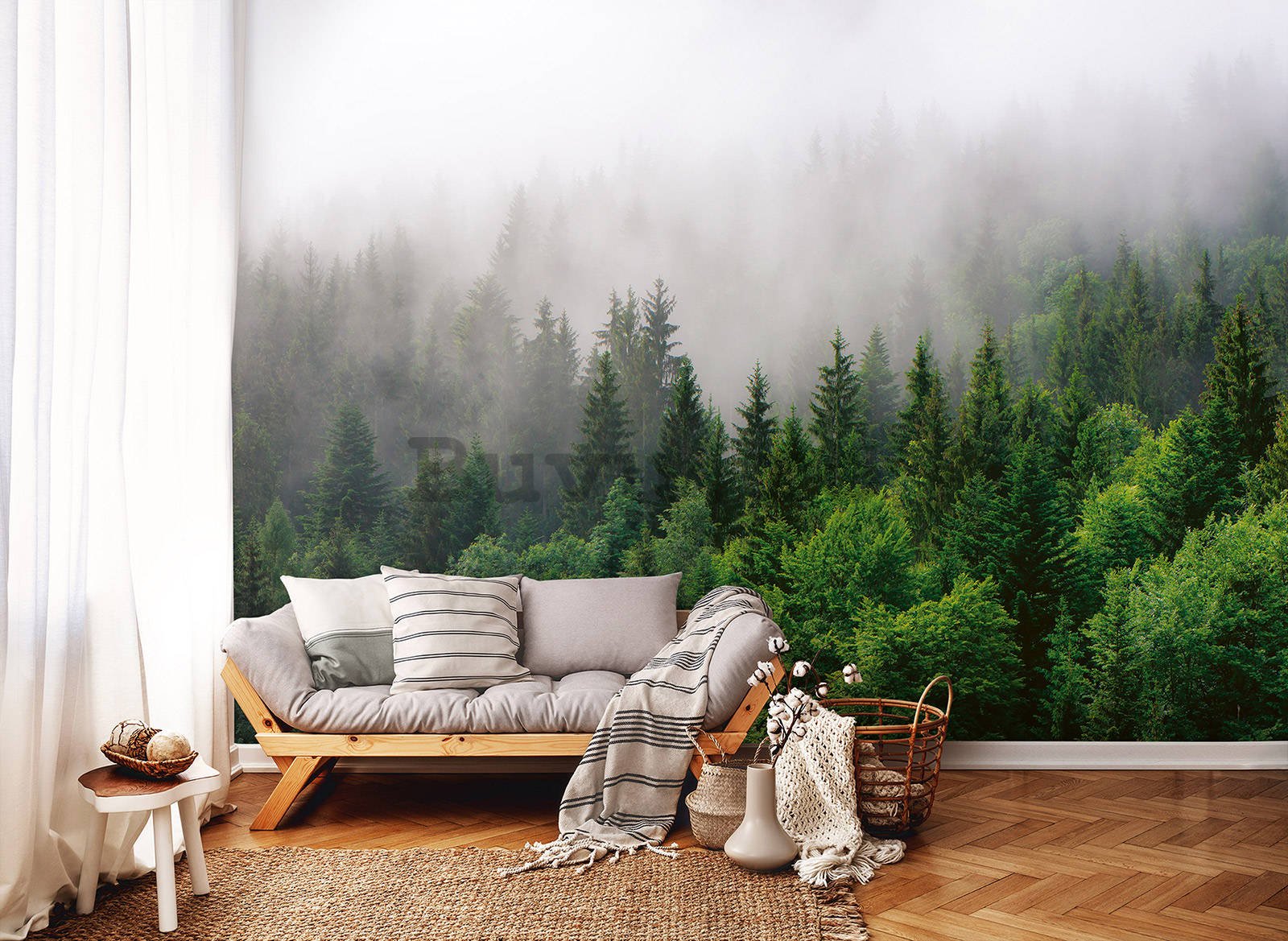 Fototapet vlies: Ceață peste pădure (2) - 254x184 cm