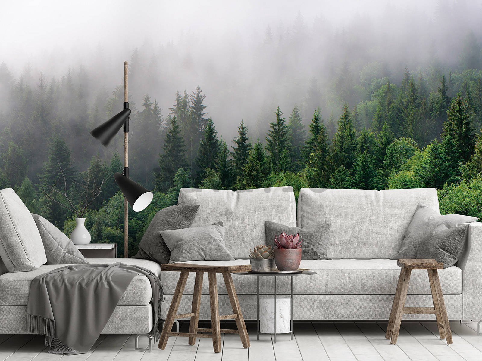 Fototapet vlies: Ceață peste pădure (2) - 254x184 cm