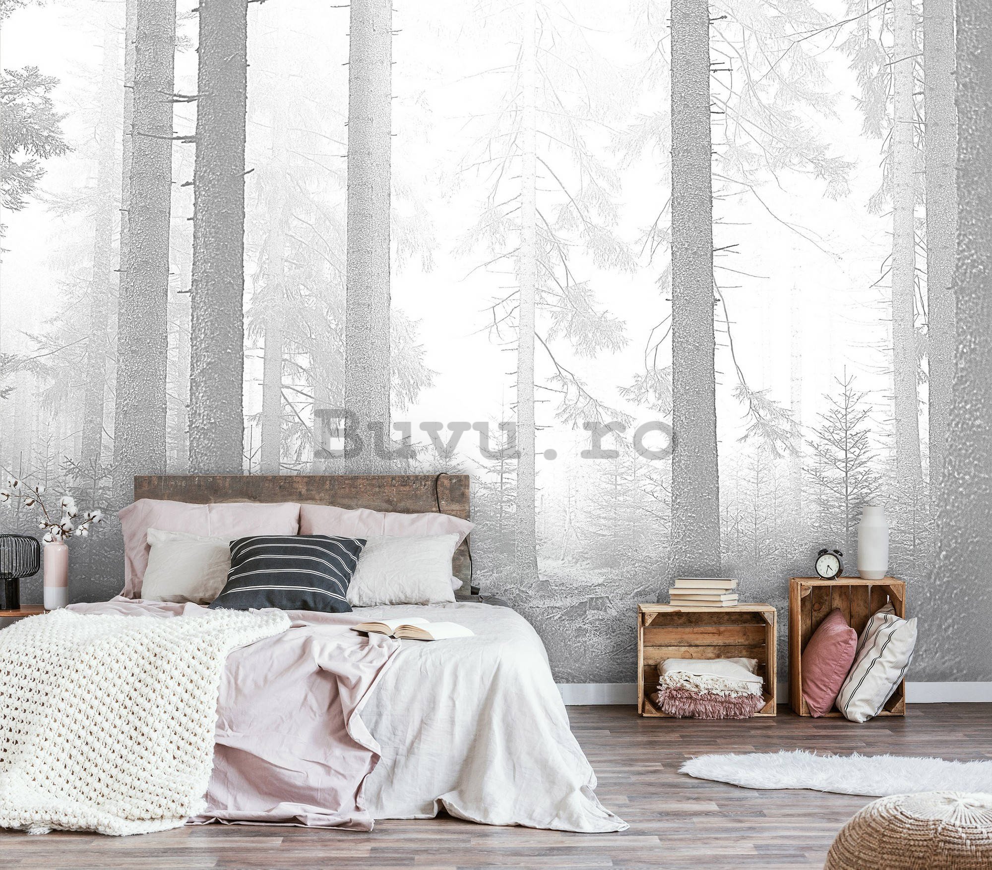 Fototapet vlies: Pădure în alb și negru (3) - 254x184 cm