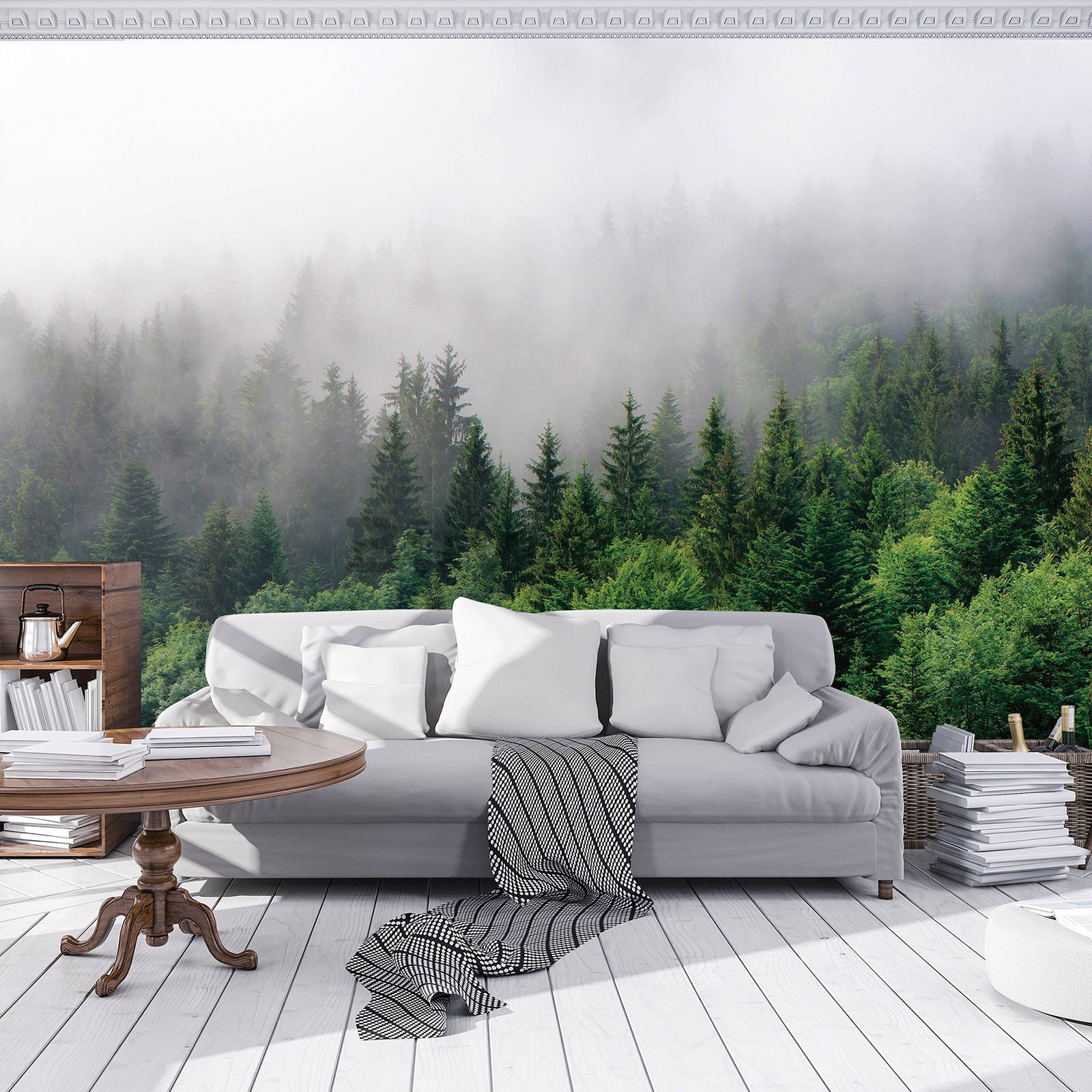 Fototapet vlies: Ceață peste pădure (2) - 368x254 cm