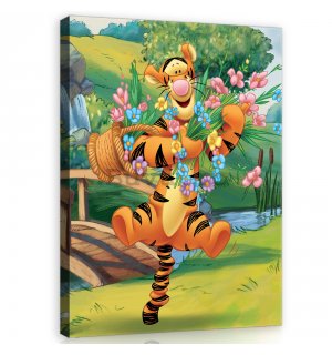 Tablou canvas: Winnie the Pooh (Tigru și flori) - 75x100 cm