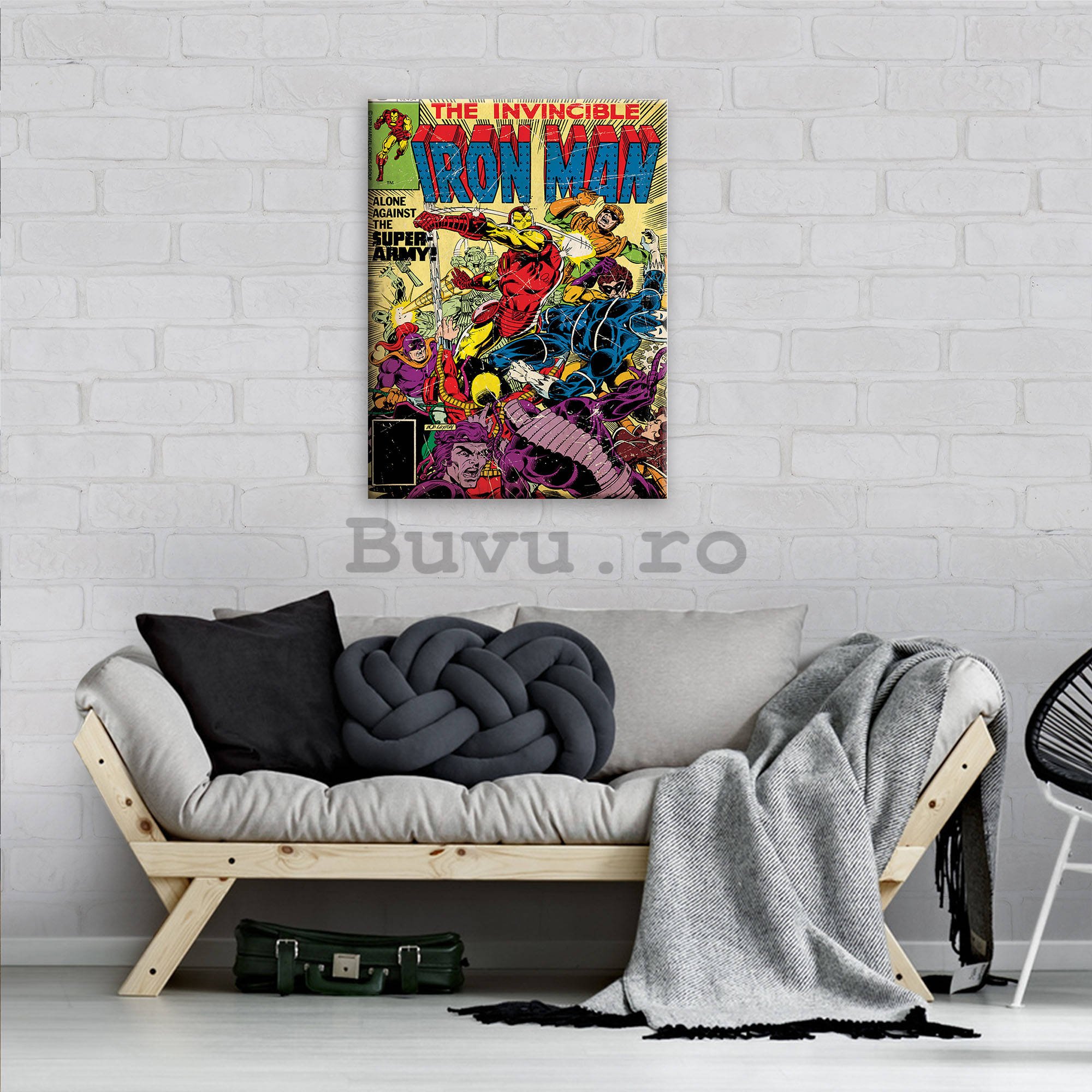 Tablou canvas: The Invincible Iron Man (Alone Against the Super-Army!) - 80x60 cm