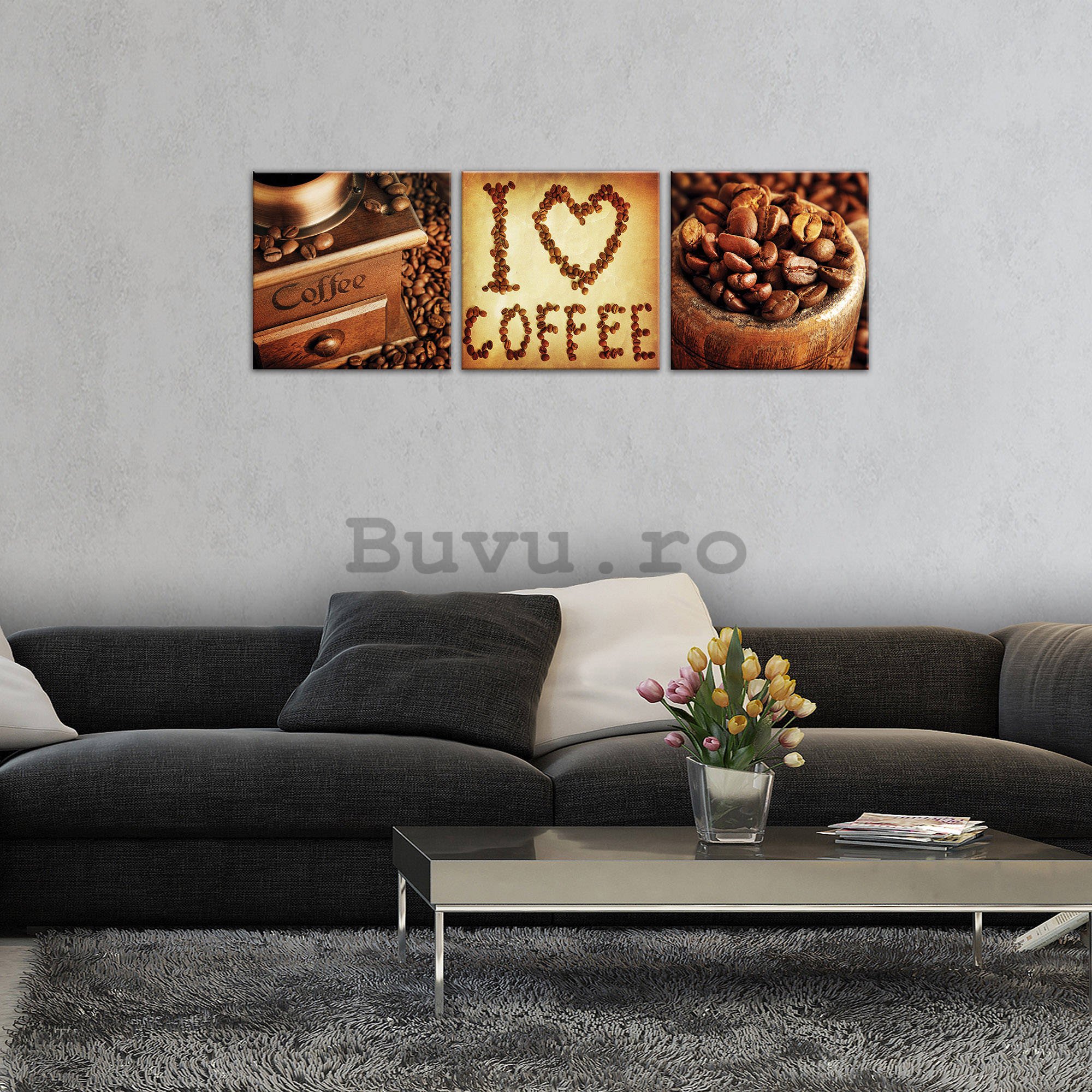 Tablou canvas: I Love Coffee - set 3 buc 25x25cm