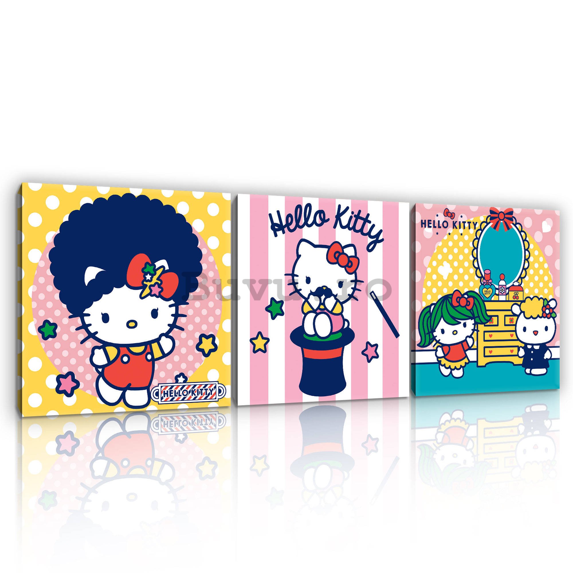 Tablou canvas: Hello Kitty (1) - set 3 buc 25x25cm