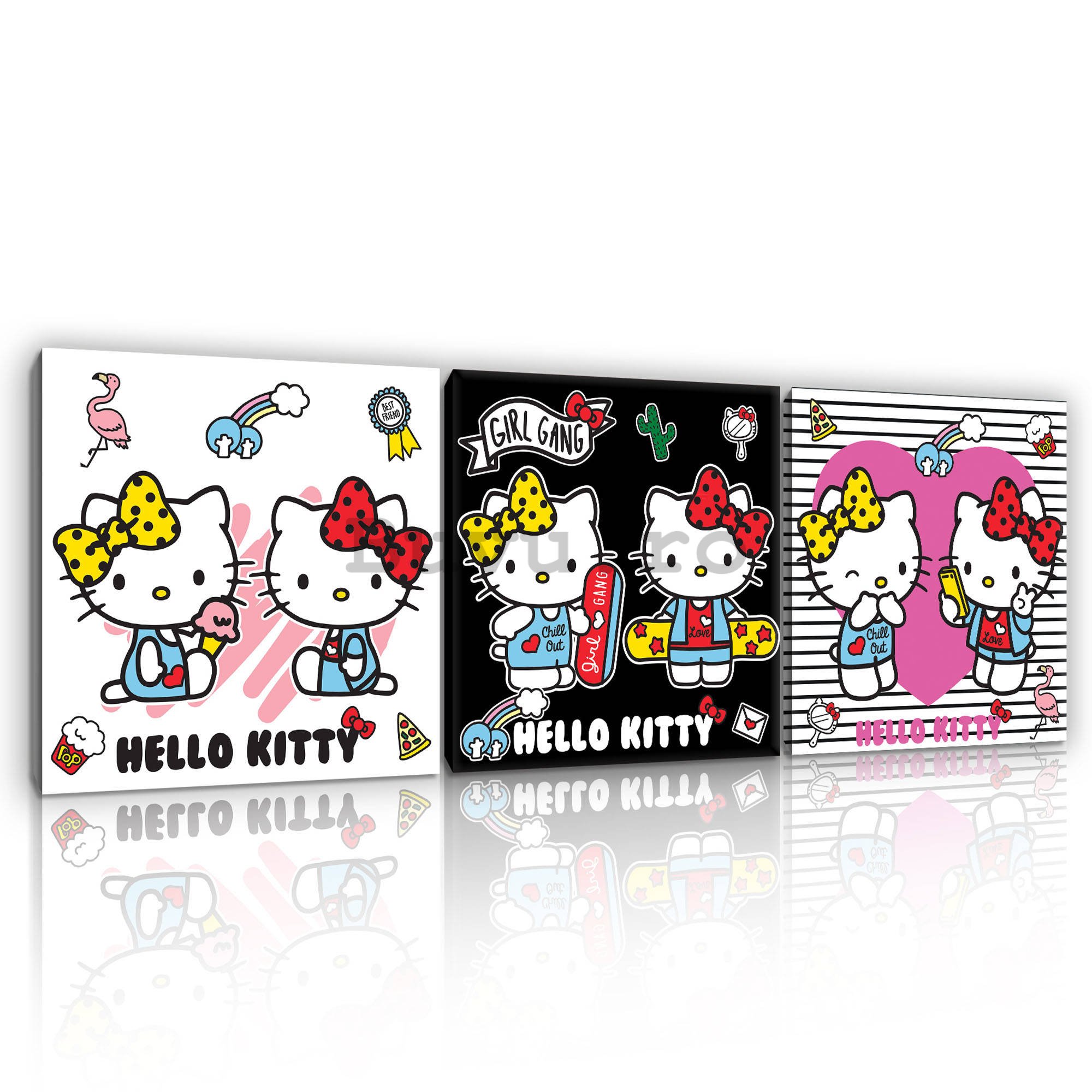 Tablou canvas: Hello Kitty (2) - set 3 buc 25x25cm