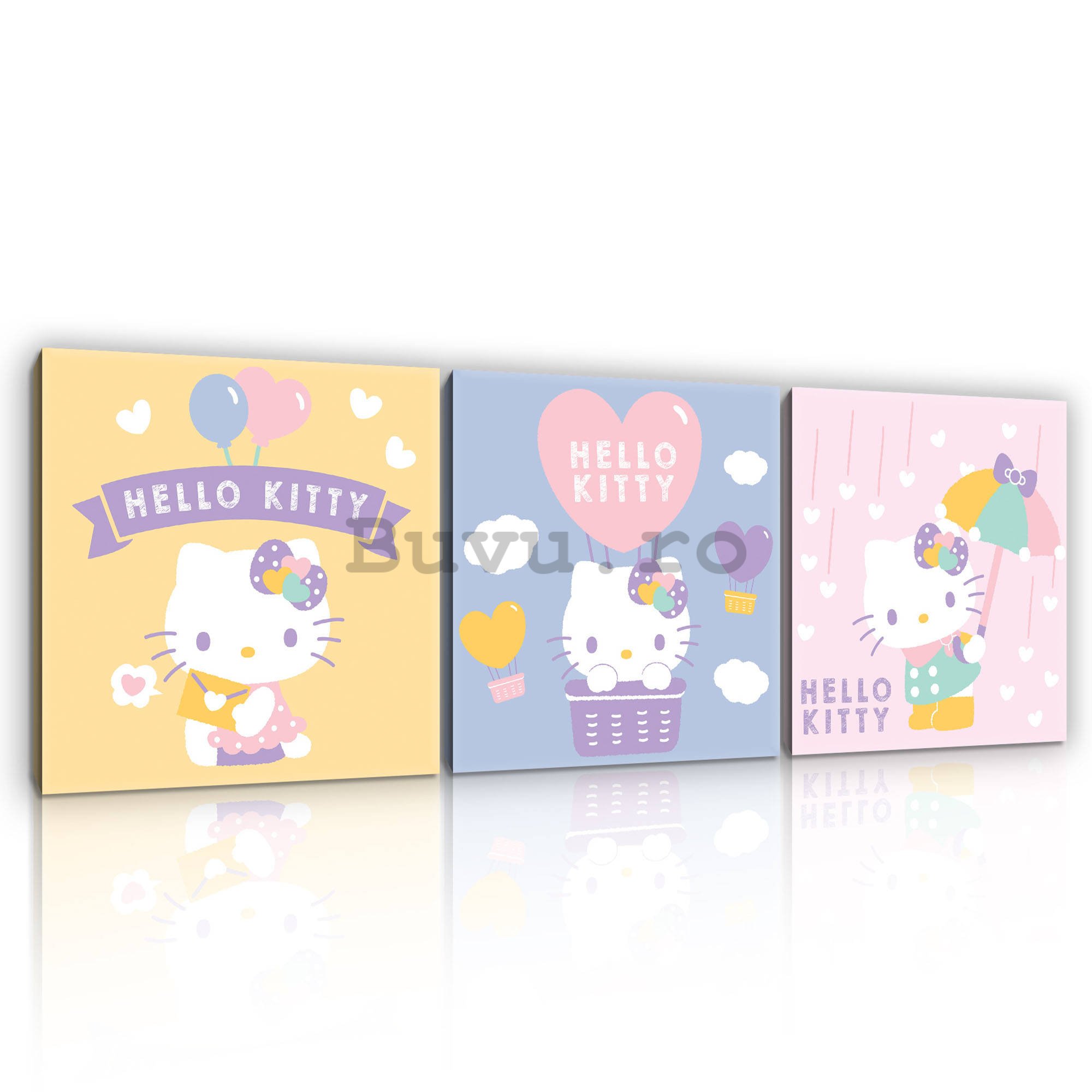 Tablou canvas: Hello Kitty (3) - set 3 buc 25x25cm