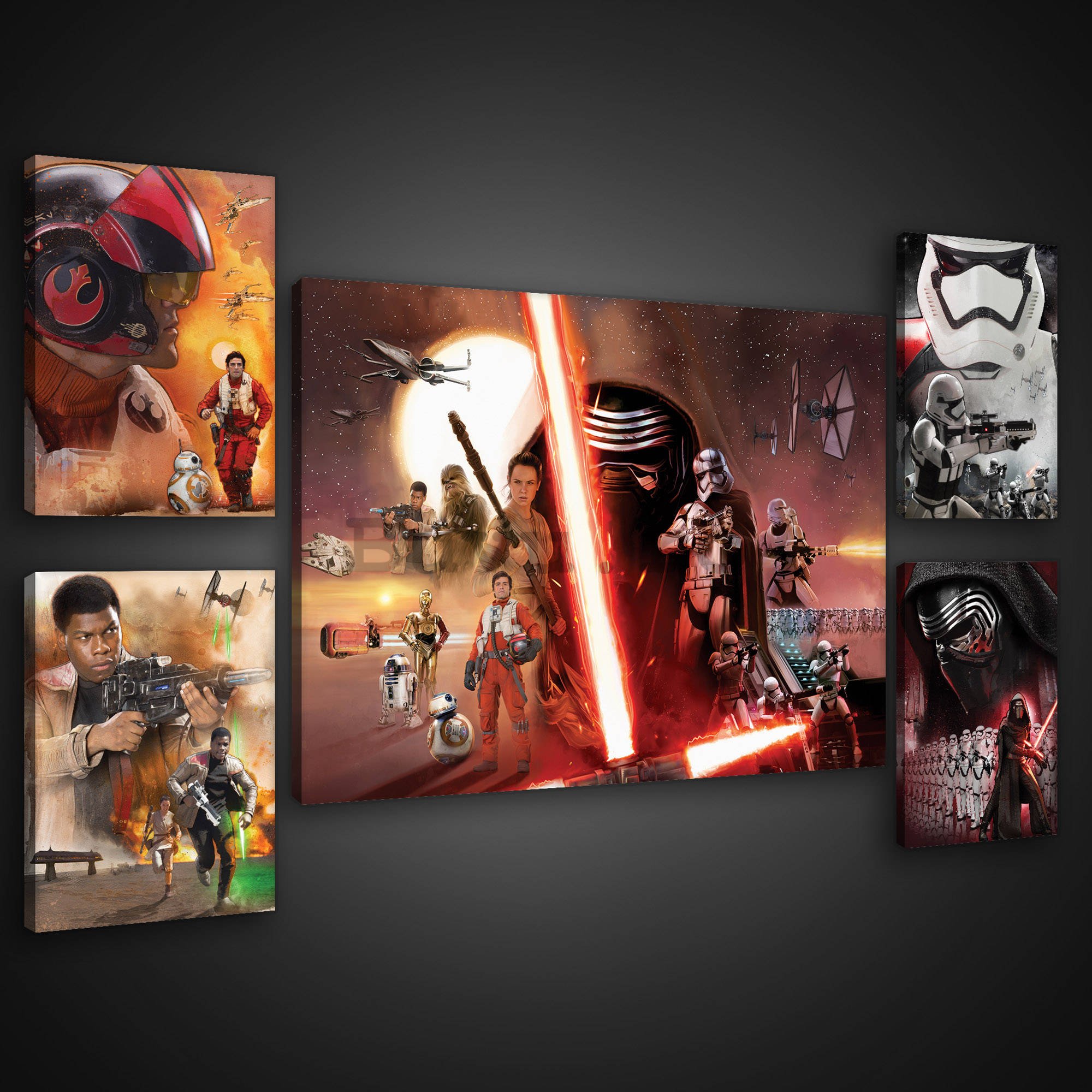 Tablou canvas: Star Wars The Force Awakens - set 1 buc 70x50 cm și 4 buc 32,4x22,8 cm