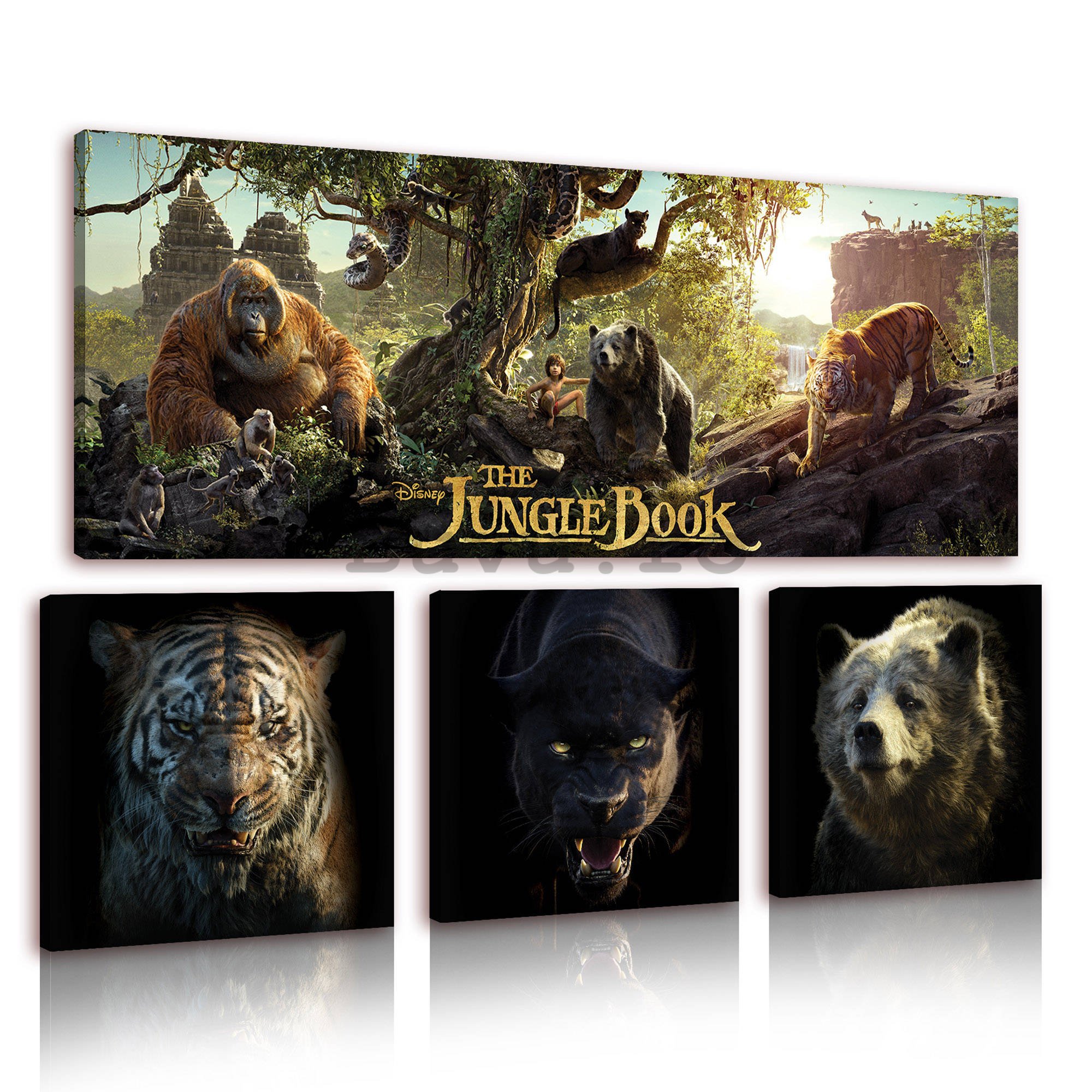 Tablou canvas: Cartea Junglei - set 1 buc 80x30 cm și 3 buc 25,8x24,8 cm