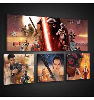 Tablou canvas: Star Wars The Force Awakens - set 1 buc 80x30 cm și 3 buc 25,8x24,8 cm