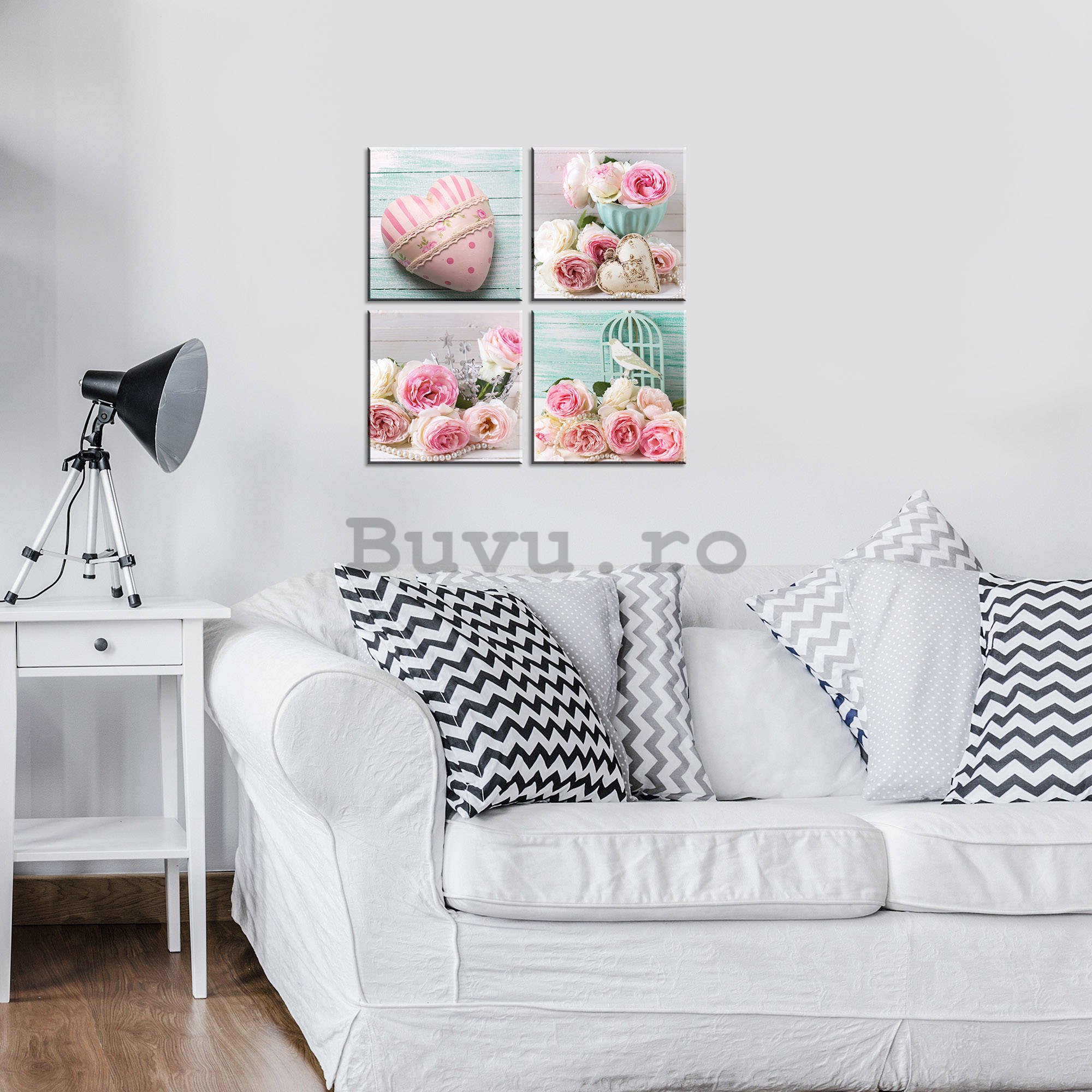 Tablou canvas: Natura moartă roz (2) - set 4 buc 25x25cm
