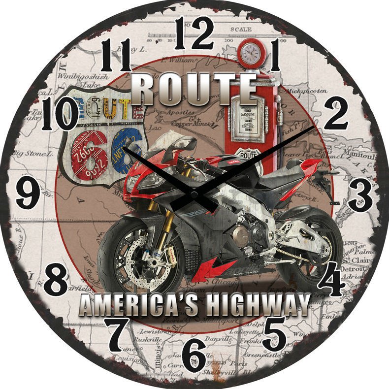 Ceas de perete din sticlă: Route 66 America's Highway - 34 cm