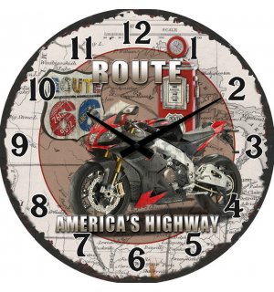 Ceas de perete din sticlă: Route 66 America's Highway - 34 cm