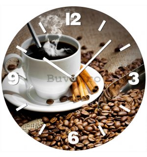 Ceas de perete din sticlă: Cafea și scorțișoară - 34 cm