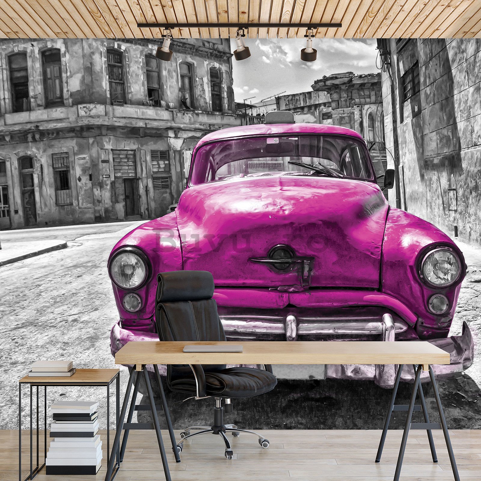 Fototapet vlies: Mașină americană de epocă (roz) - 152,5x104 cm