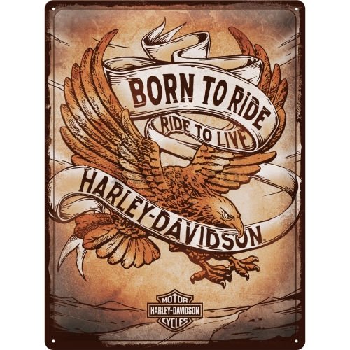 Placă metalică: Harley-Davidson Born to Ride Ride to Live - 30x40 cm