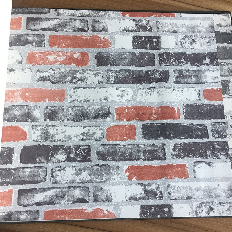 Tapete de vinil zid de cărămidă roșu-negru