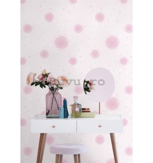Tapet vinilic lavabil, model flori minuscule roz pe fond roz