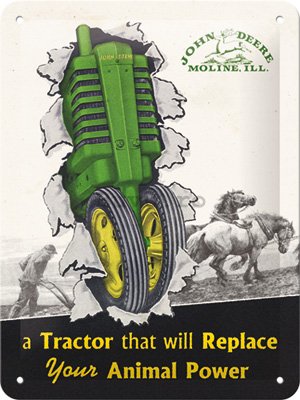 Placă metalică: John Deere Tractor & Animal Power - 15x20 cm