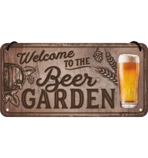 Placa metalica cu snur: Beer Garden - 20x10 cm