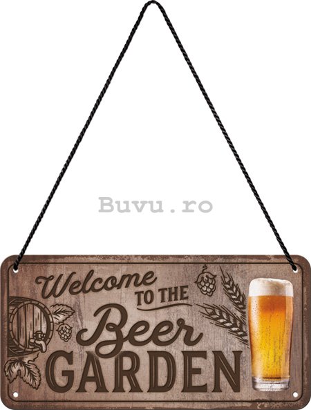 Placa metalica cu snur: Beer Garden - 20x10 cm