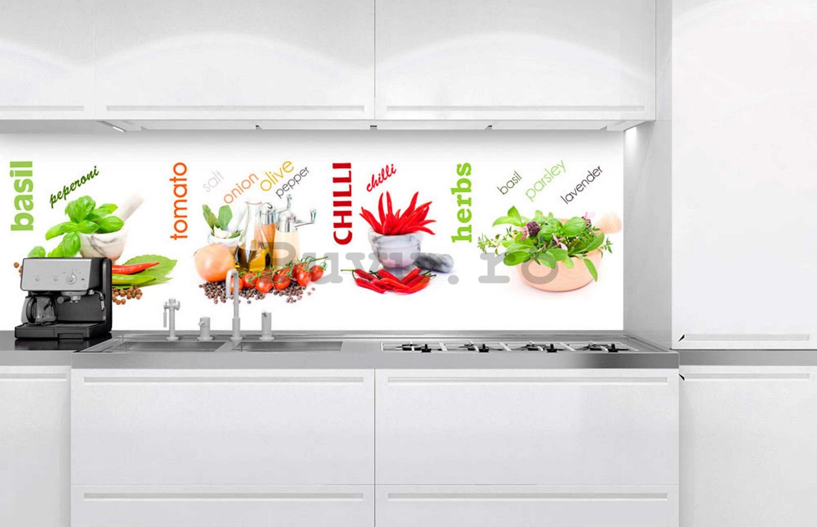 Fototapet autoadeziv lavabil pentru bucătărie - Condimente de bucătărie, 180x60 cm