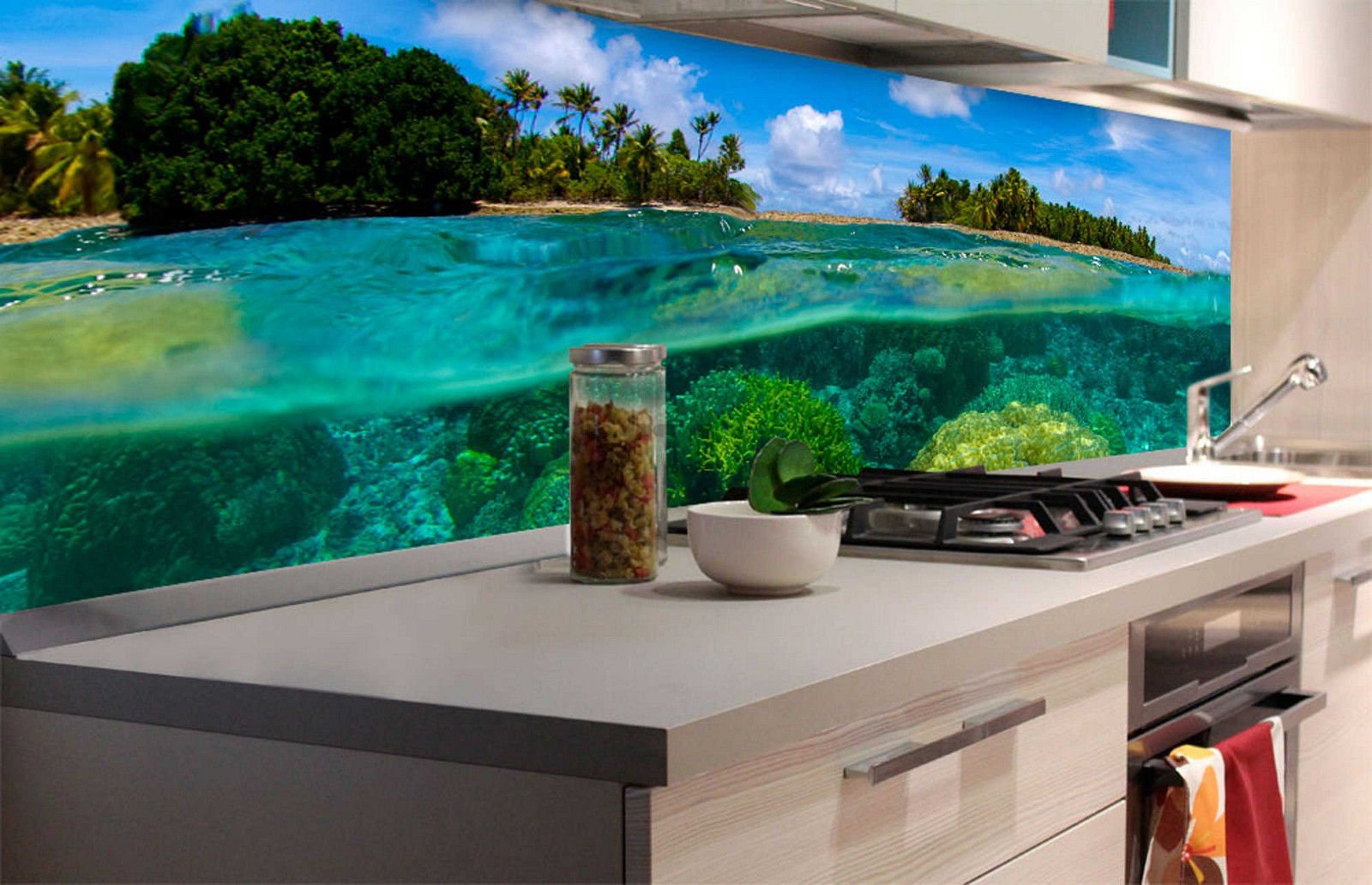 Fototapet autoadeziv lavabil pentru bucătărie - Recif de corali, 180x60 cm