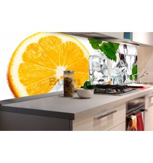 Fototapet autoadeziv lavabil pentru bucătărie - Lămâie și cuburi de gheață, 180x60 cm