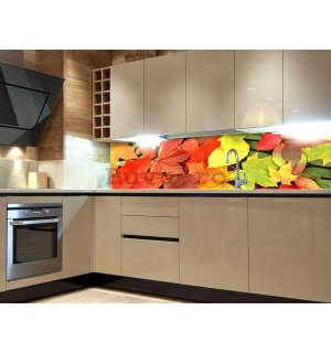 Fototapet autoadeziv lavabil pentru bucătărie - Frunze de toamna, 180x60 cm