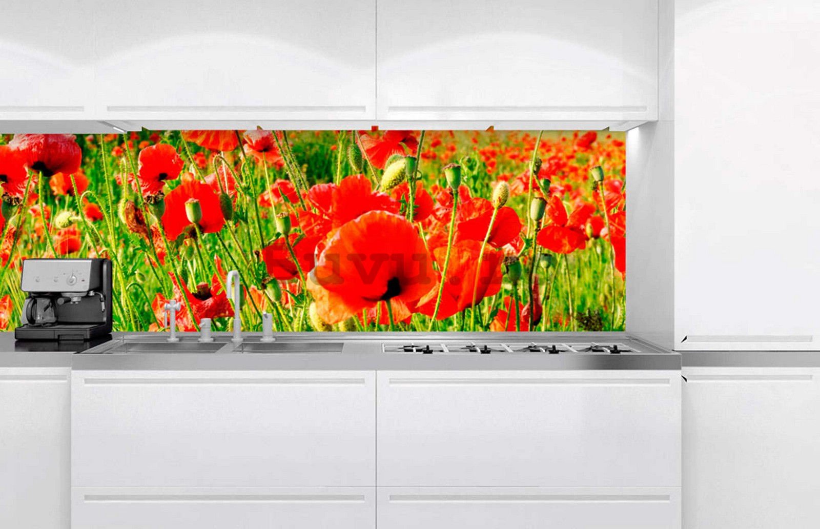 Fototapet autoadeziv lavabil pentru bucătărie - Câmp de mac, 180x60 cm