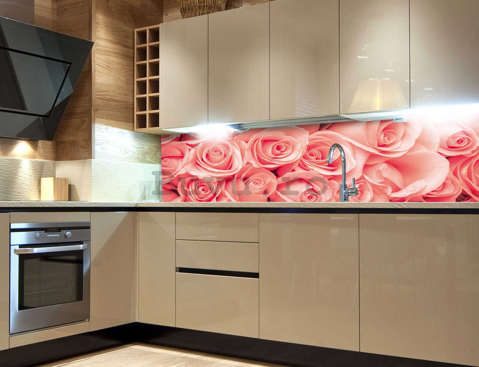 Tapet autoadeziv lavabil pentru bucătărie - Trandafiri roz, 180x60 cm