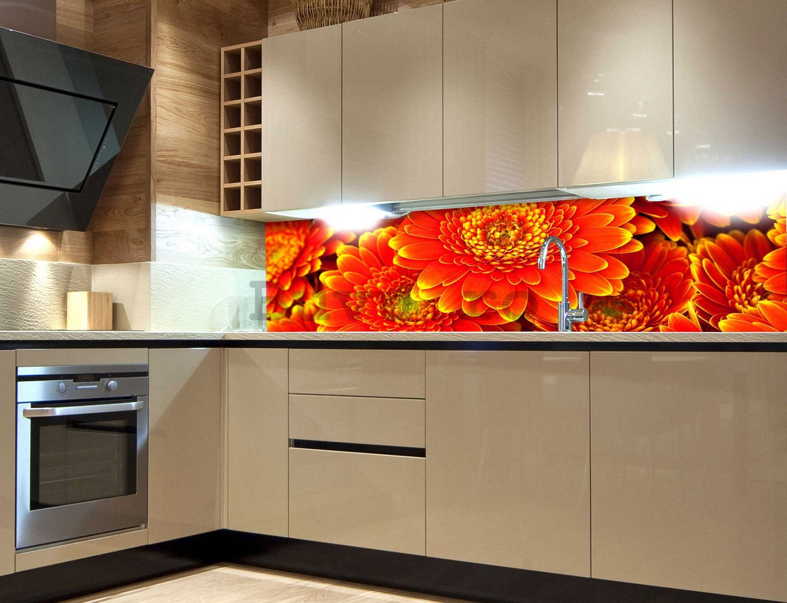 Tapet autoadeziv lavabil pentru bucătărie - Gerbera, 180x60 cm