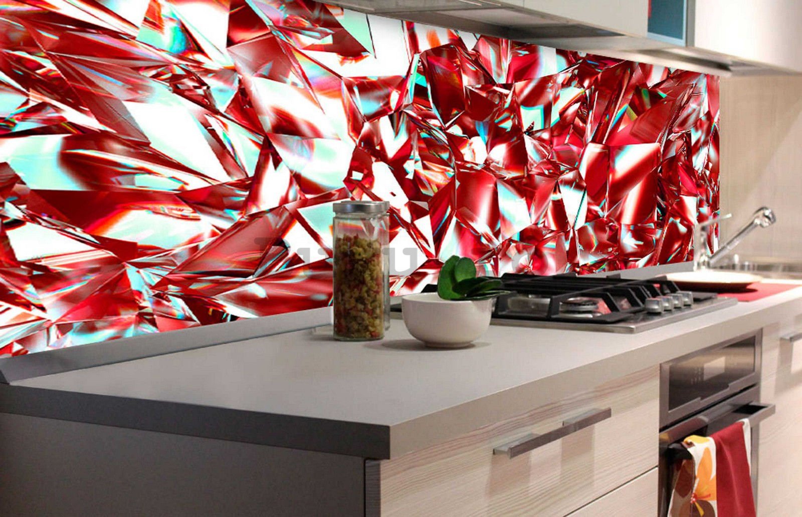 Tapet autoadeziv lavabil pentru bucătărie - Cristale roșii, 180x60 cm
