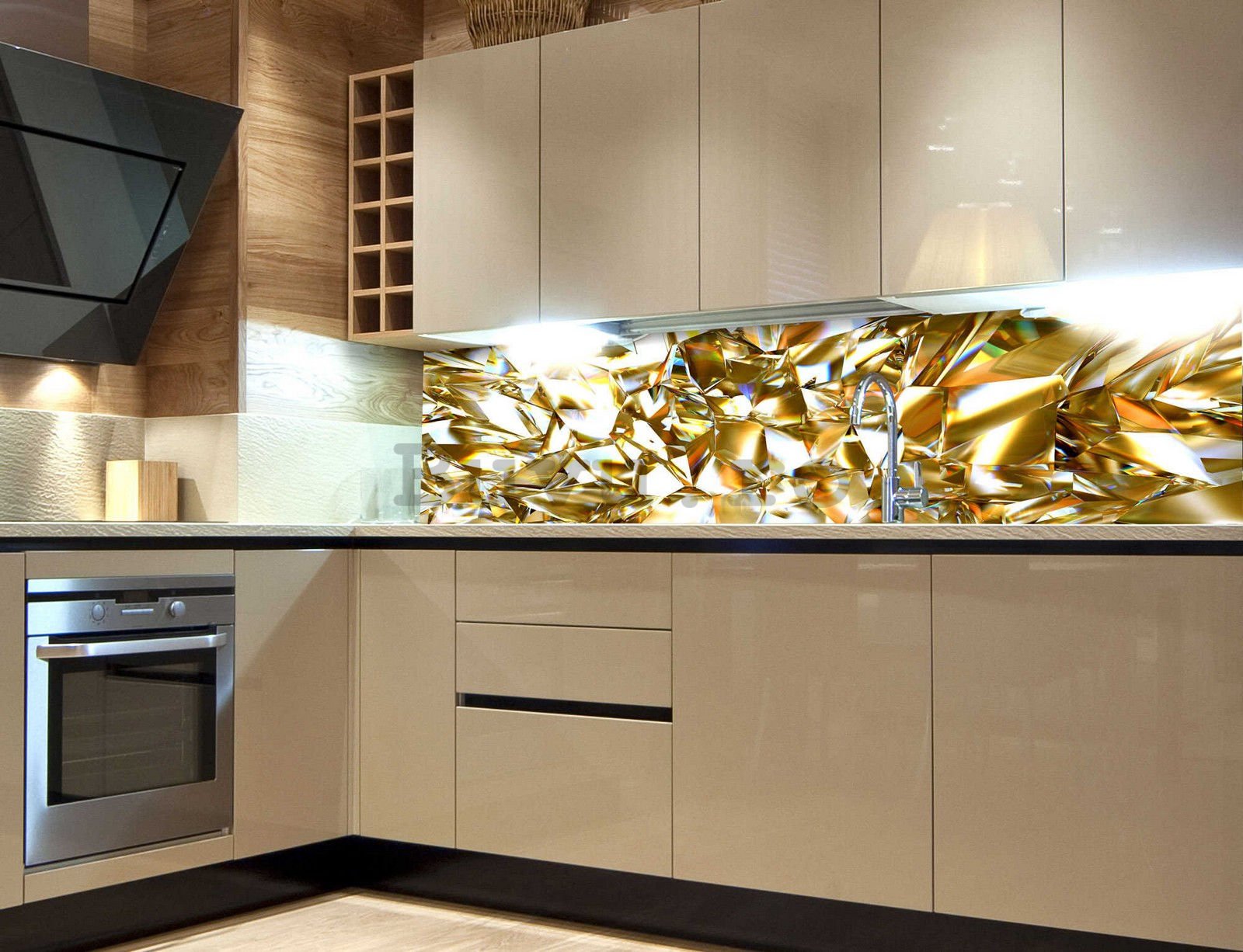 Tapet autoadeziv lavabil pentru bucătărie - Cristale de aur, 180x60 cm