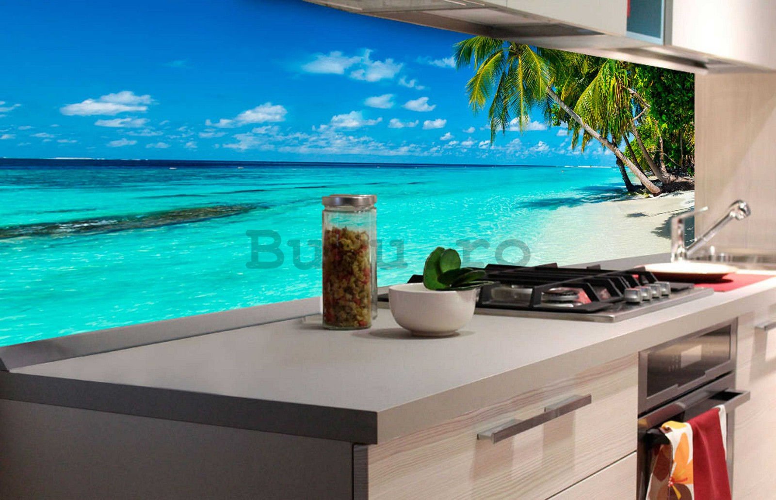 Tapet autoadeziv lavabil pentru bucătărie - Plaja Paradisului, 180x60 cm