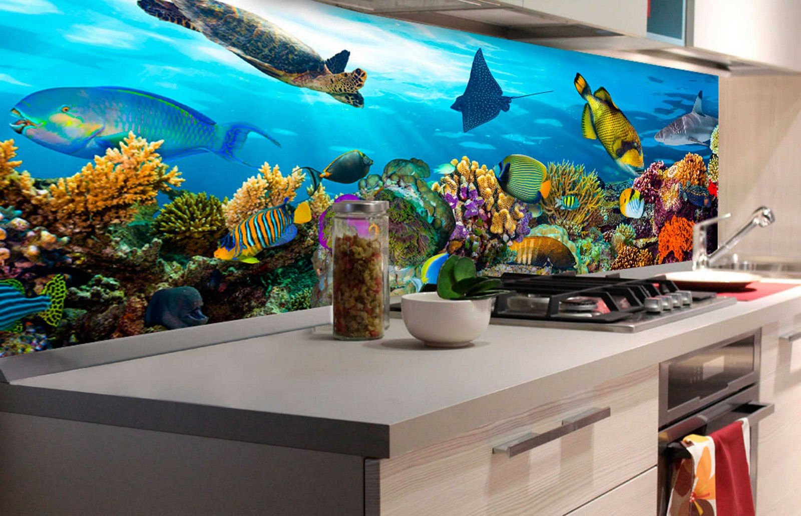 Tapet autoadeziv lavabil pentru bucătărie - Viața submarină, 180x60 cm