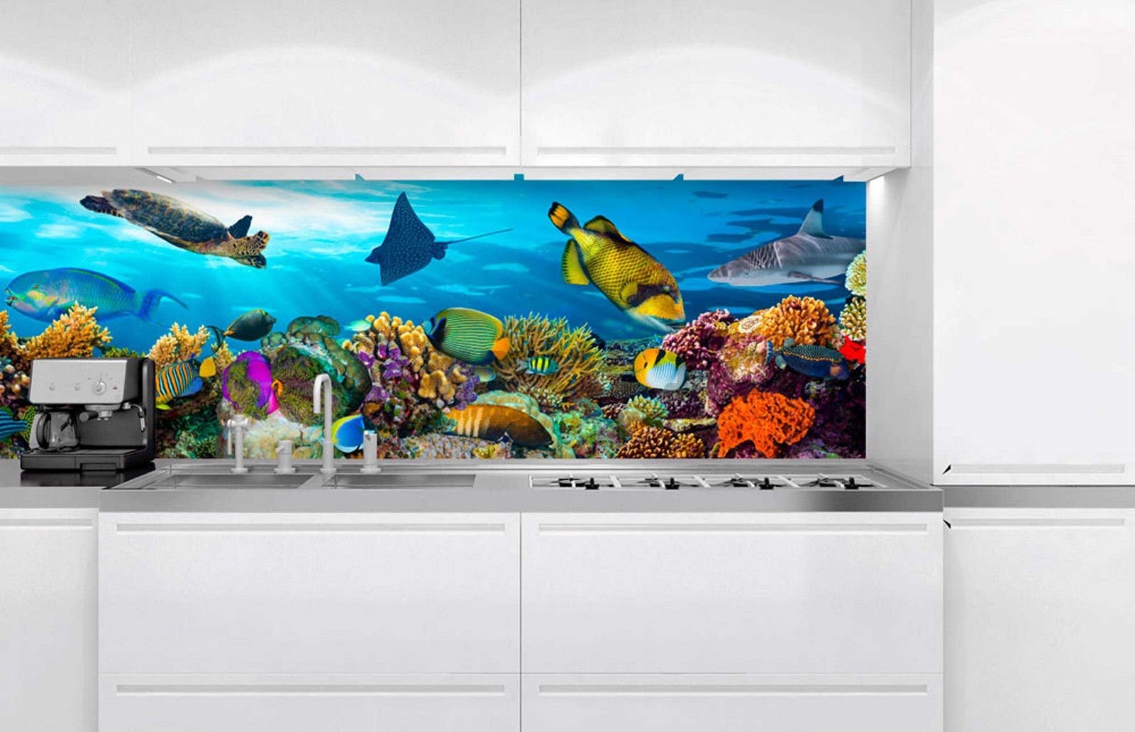 Tapet autoadeziv lavabil pentru bucătărie - Viața submarină, 180x60 cm