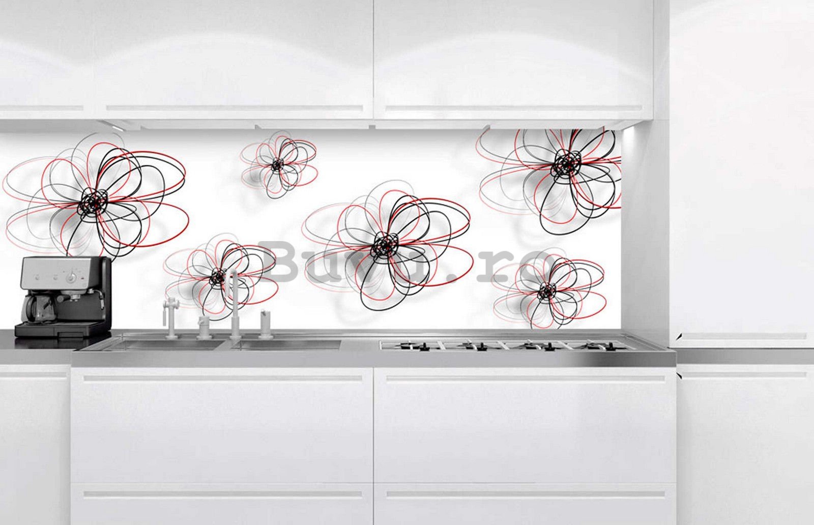 Tapet autoadeziv lavabil pentru bucătărie - Flori abstracte, 180x60 cm