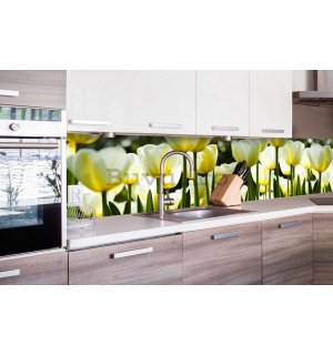 Fototapet autoadeziv lavabil pentru bucătărie - Lalele albe, 260x60 cm