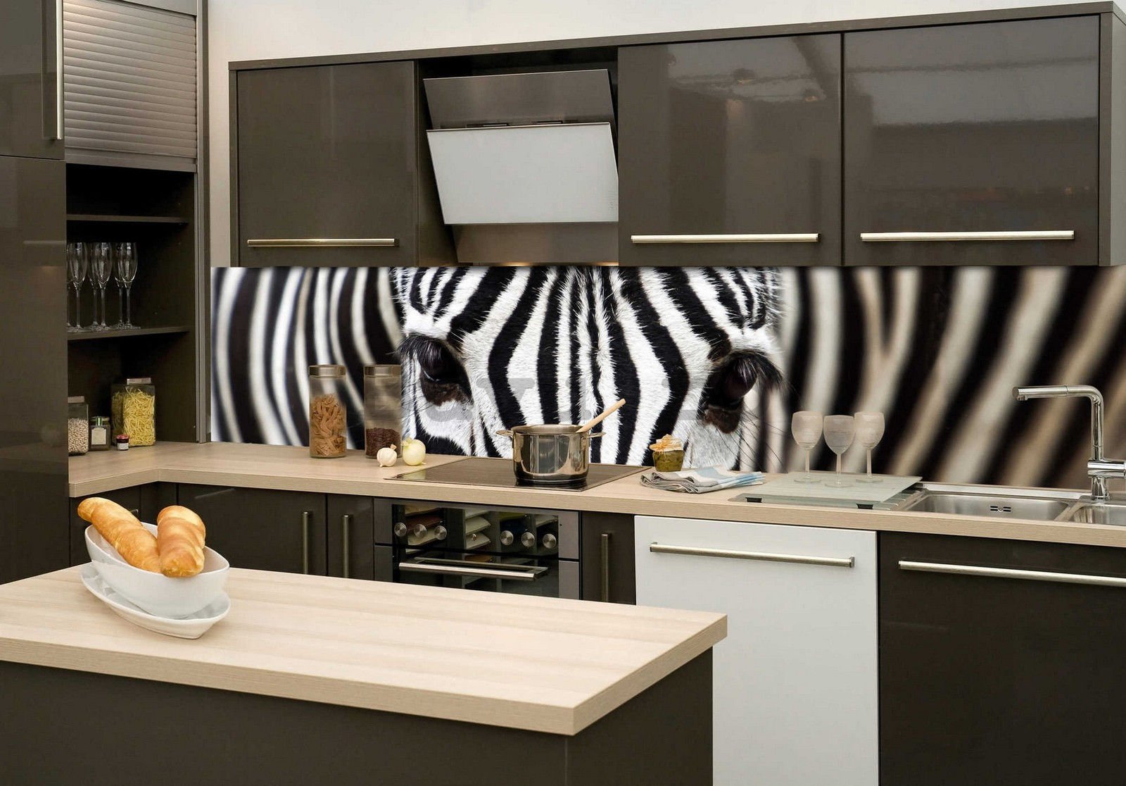 Fototapet autoadeziv lavabil pentru bucătărie - Zebră, 260x60 cm